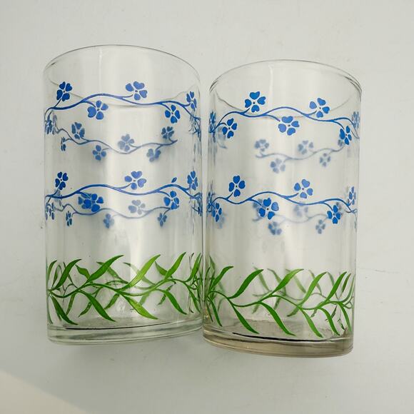 Vintage Kraft Foods Swanky Swigs Set of 2 Forget-Me-Nots 4 oz Juice Glasses - Picture 5 of 8